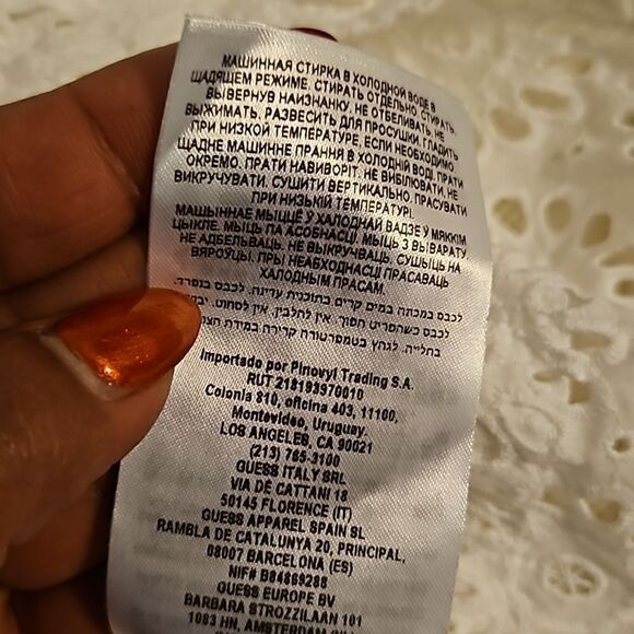 Guess Women's Embroidery Eyelet Button Front Crop Tie Front Shirt Small White - Picture 9 of 16